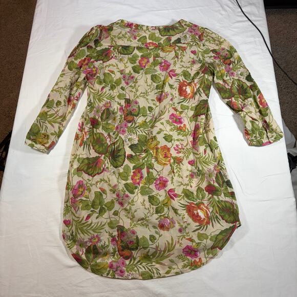 Zara basic womens green pink floral sheer blouse. 3/4 sleeve, tunic. Size S - Picture 7 of 7